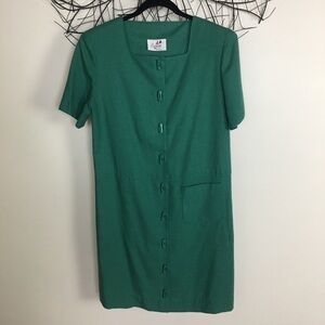 Green vintage wool square neck dress unique button